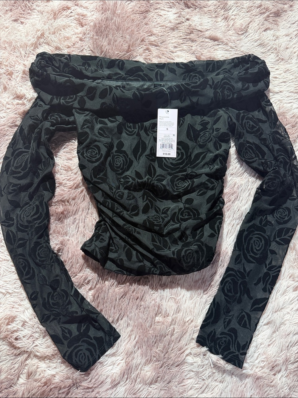 Target Black Rose Jacquard Off-Shoulder Top